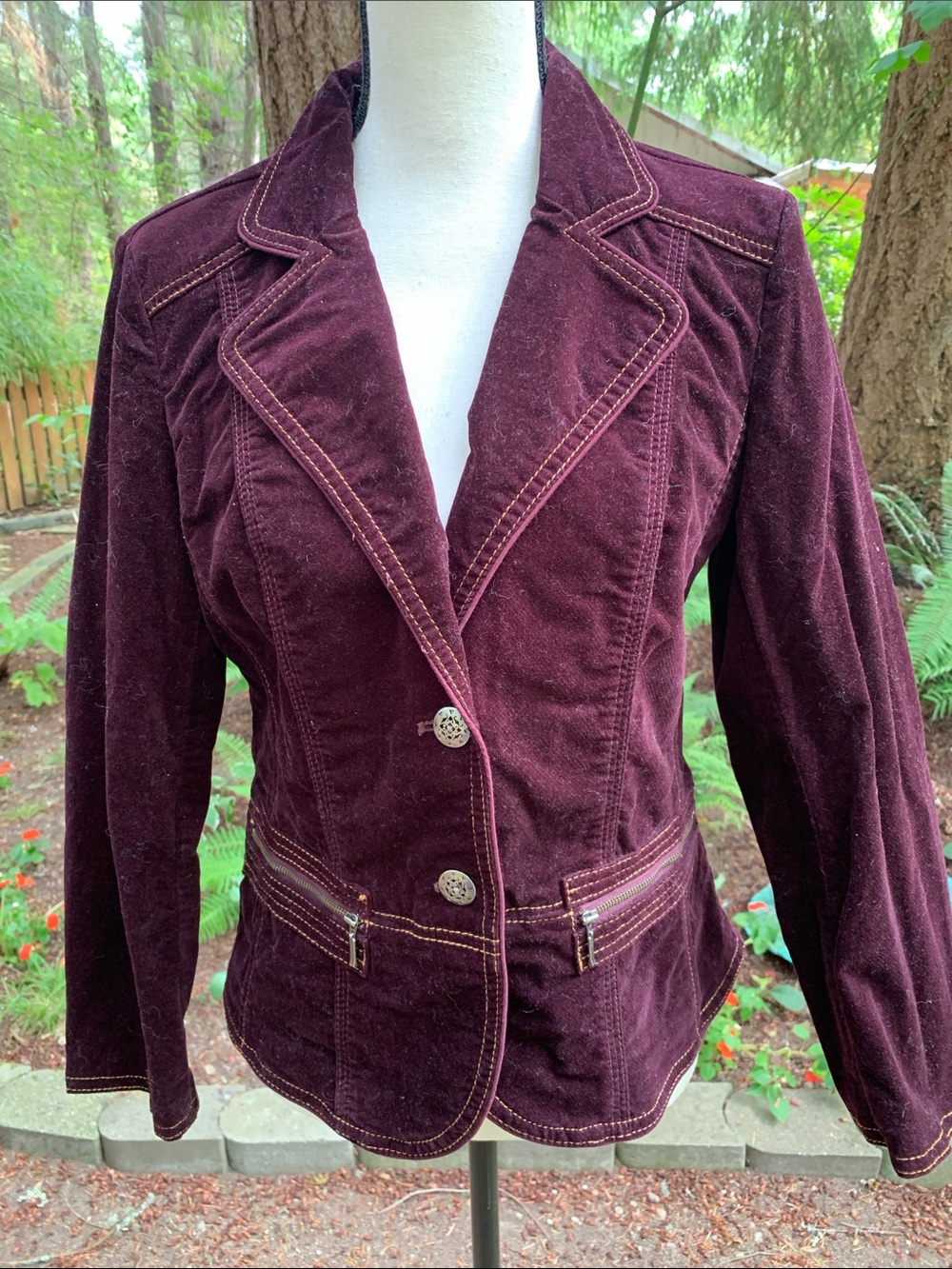 Chicos Women's Velvet Tailored Blazer Jacket - Deep Wine